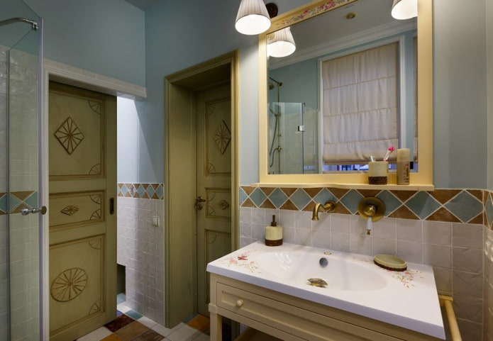 doors in the interior of the bathroom in the Provence style