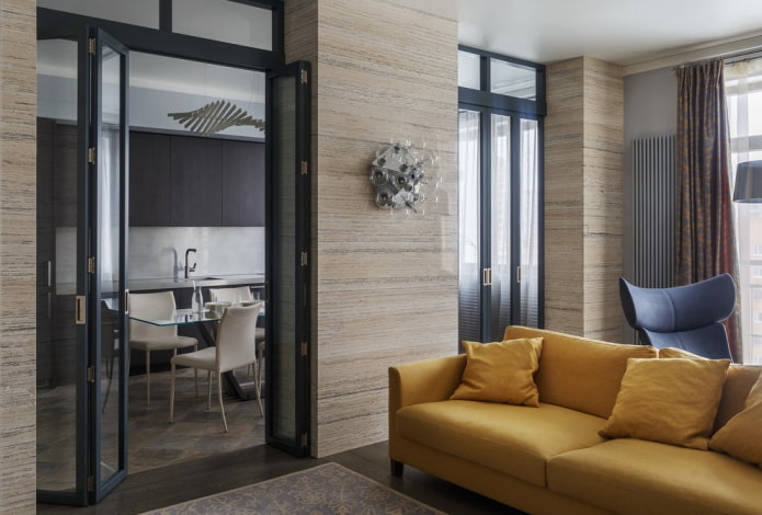 accordion door in the living room interior
