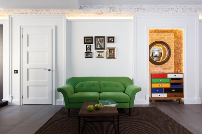 white doors in the living room interior