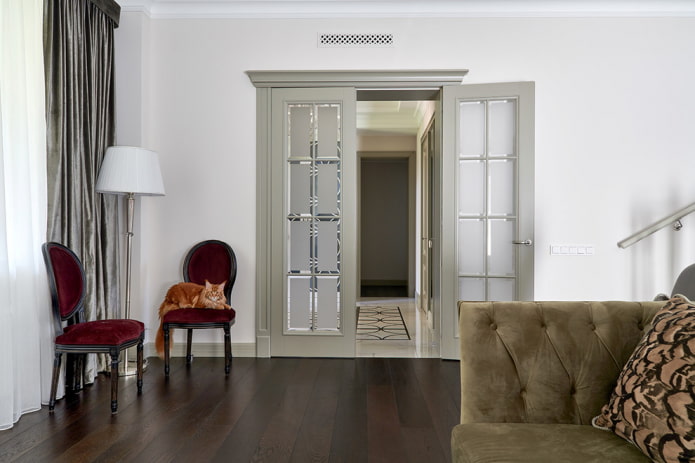 gray doors in the living room interior
