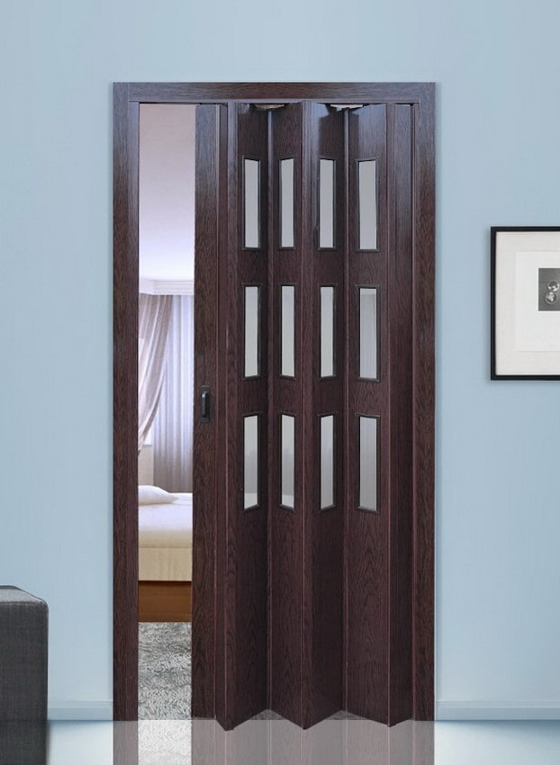 wenge-colored accordion doors in the interior