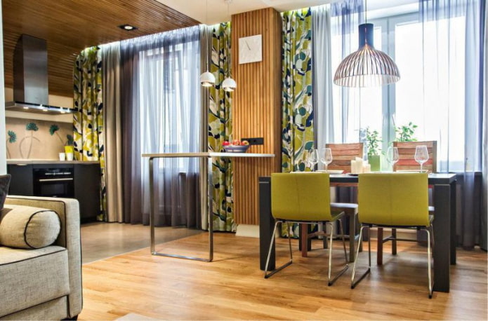 double green curtains in the living room
