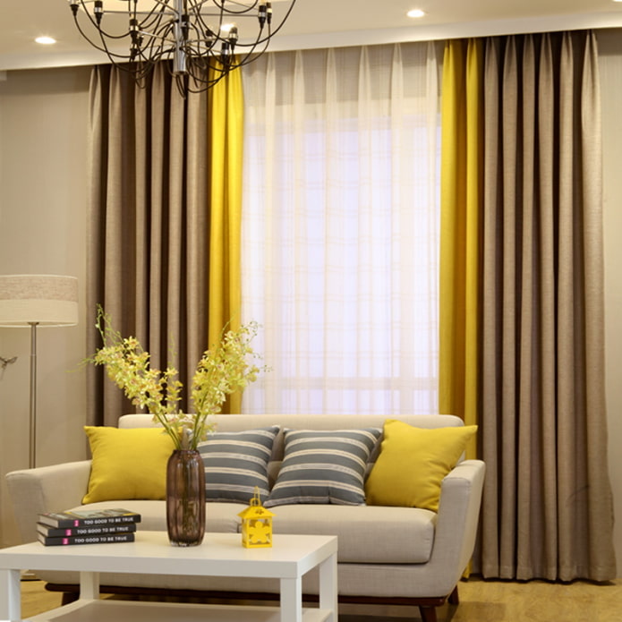 double curtains in the living room interior