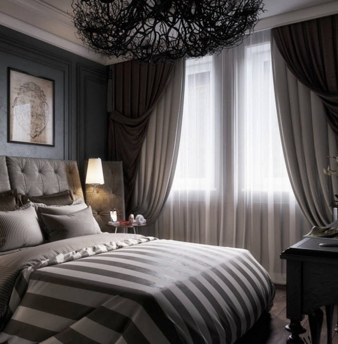 double curtains in the bedroom interior