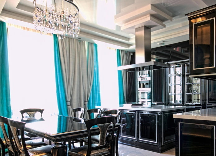 double curtains in the kitchen interior