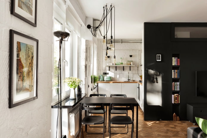 Kitchen-living room in a studio