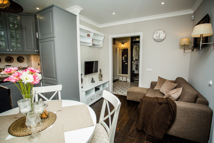 Walk-through room with kitchen