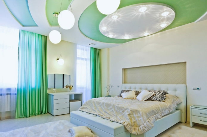 two-color stretch ceiling in the bedroom