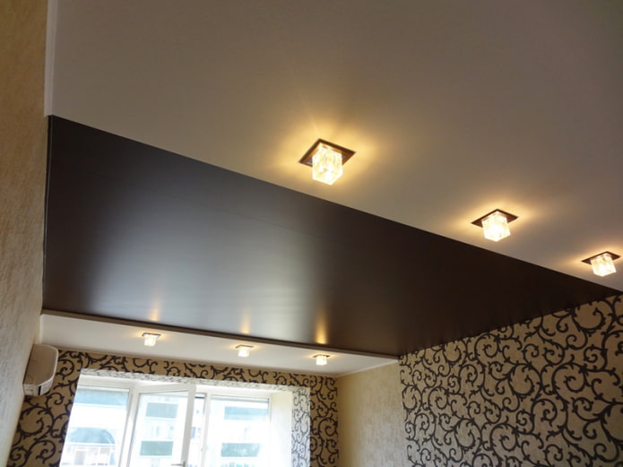 two-color satin stretch ceiling structure