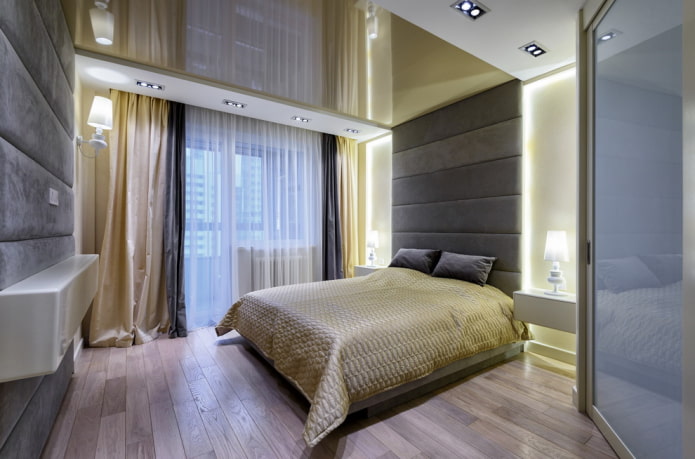 two-color stretch ceiling in the bedroom