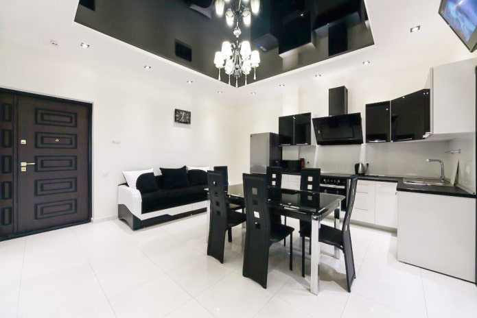 black and white stretch ceiling structure in the interior