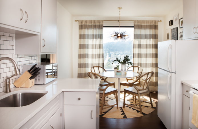 two-color curtains in the kitchen interior