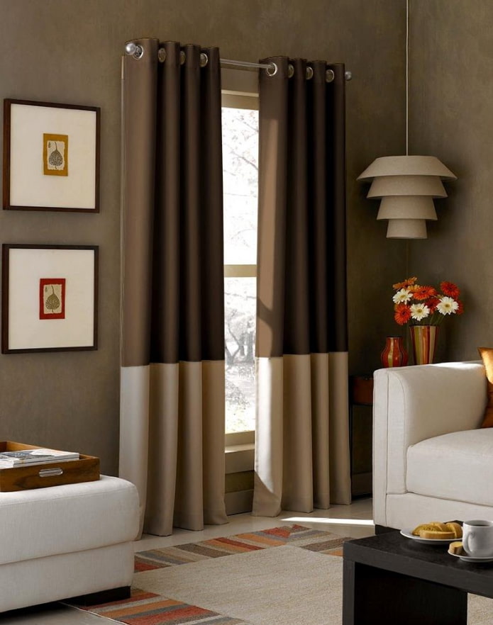 combination of beige and brown on curtains