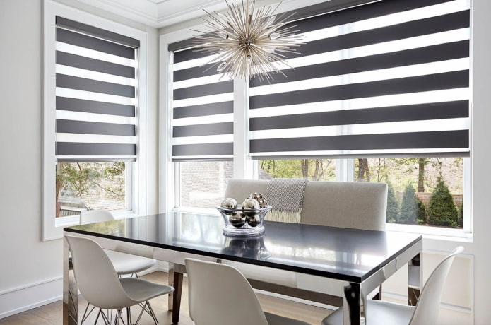 two-color roller blinds in interior
