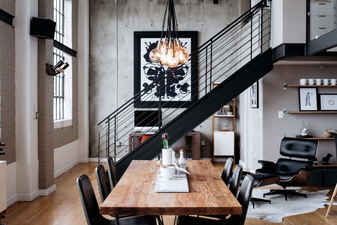 interior of a two-level apartment in the loft style