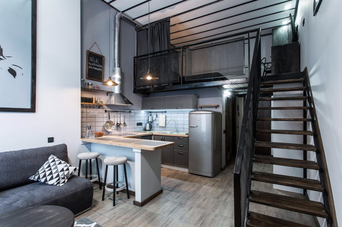 interior of a two-level studio apartment