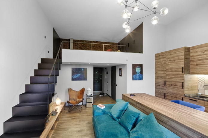 interior of a two-level studio apartment