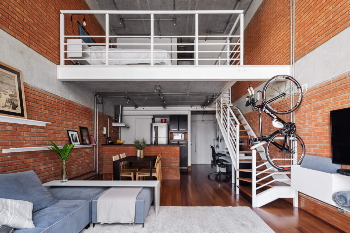 interior of a two-level apartment in the loft style