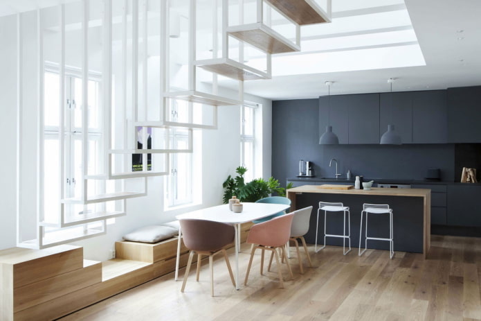 interior of a two-level apartment in a minimalist style