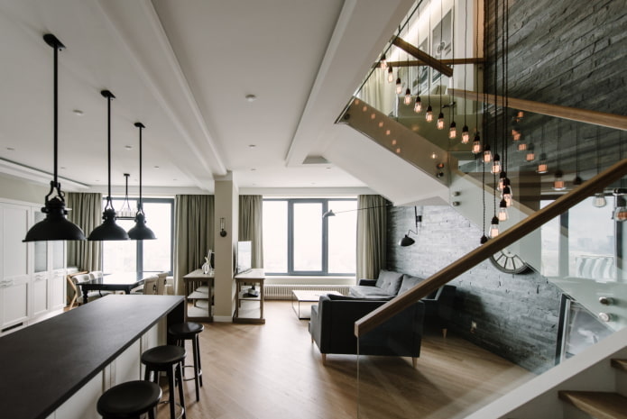 decoration of the interior of a two-level apartment