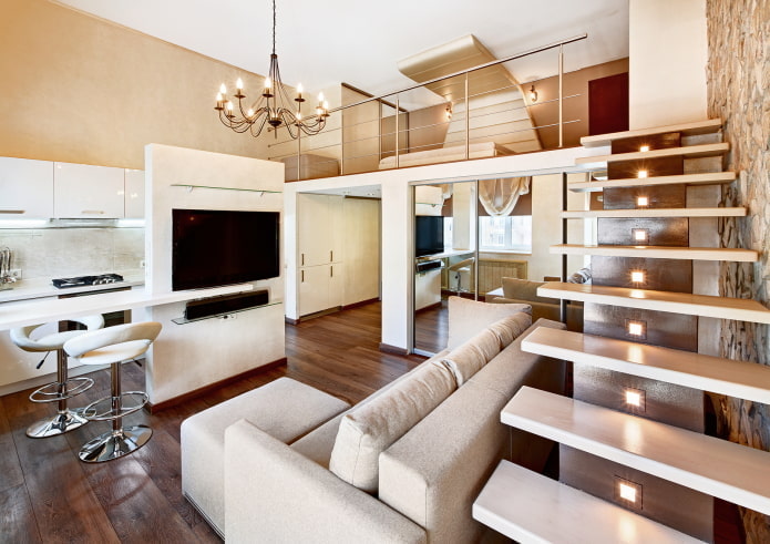 interior of a small two-level apartment