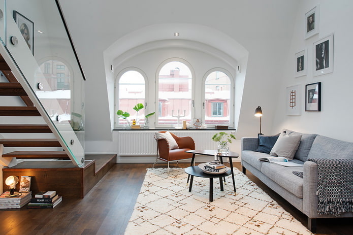 interior of a two-level apartment in Scandinavian style