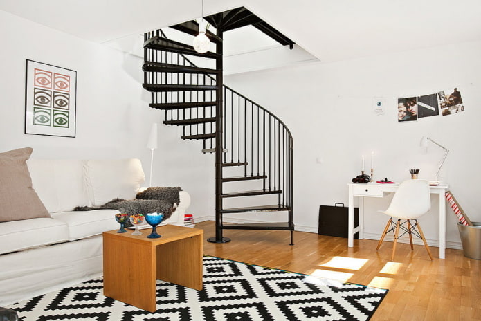 interior of a two-level apartment in Scandinavian style
