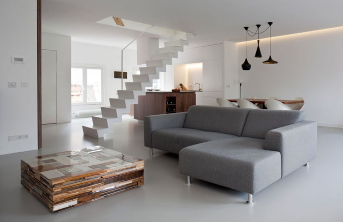 interior of a two-level apartment in a minimalist style