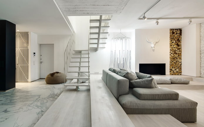 interior of a two-level apartment in a minimalist style
