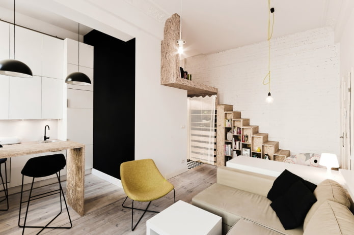 interior of a two-level studio apartment