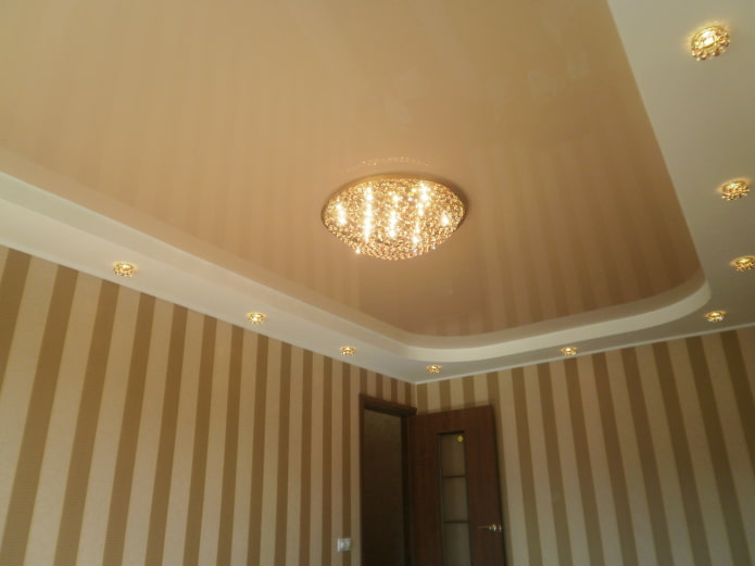 white and beige two-level stretch ceiling