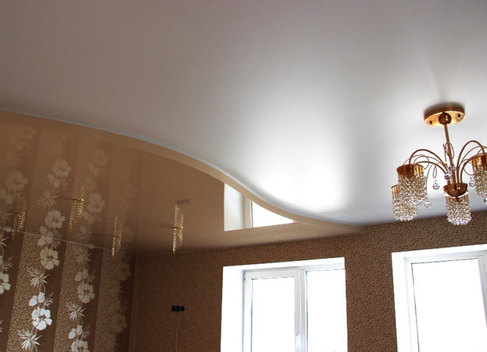 white and beige two-level stretch ceiling