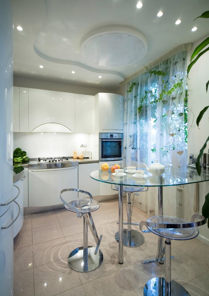 two-level wave-shaped construction in the kitchen
