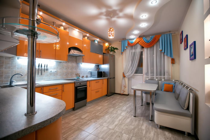 two-level wave-shaped construction in the kitchen