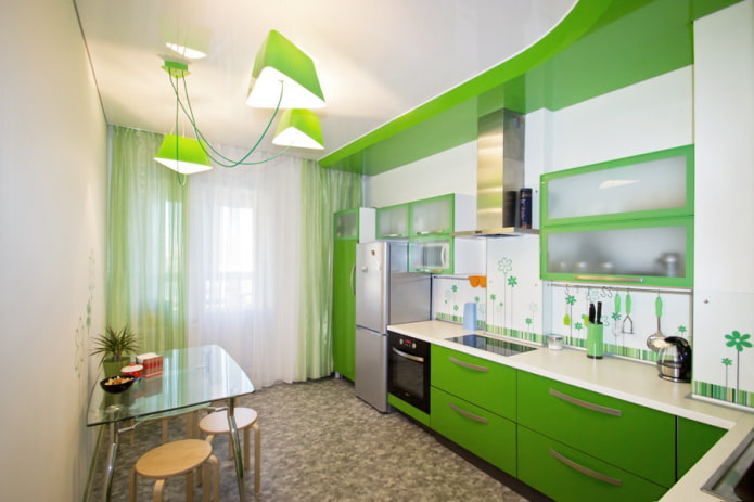 glossy two-level design in the kitchen