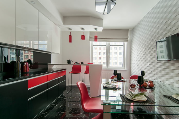 two-level design with a ledge in the kitchen