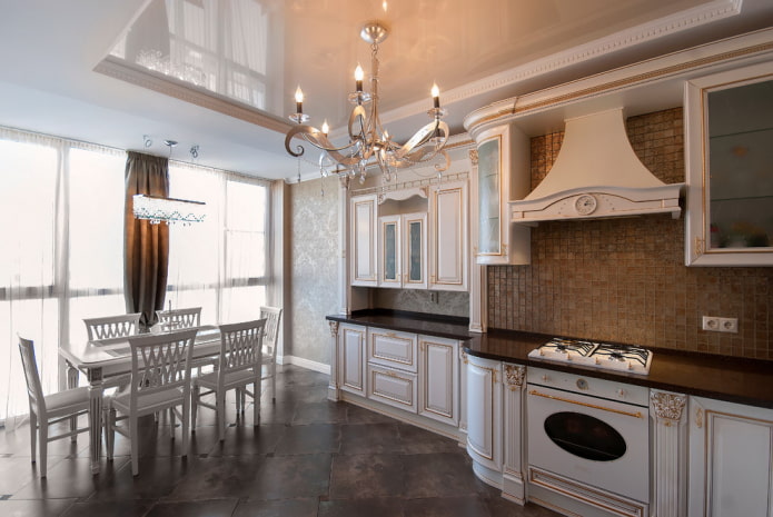 two-level stretch ceiling in the kitchen