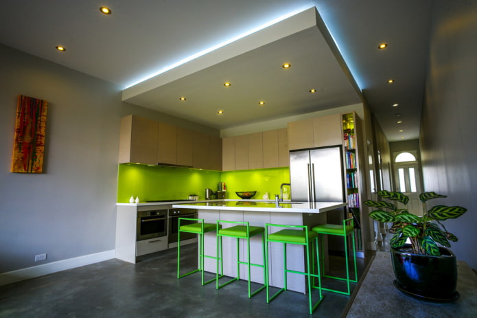 gray two-level design in the kitchen