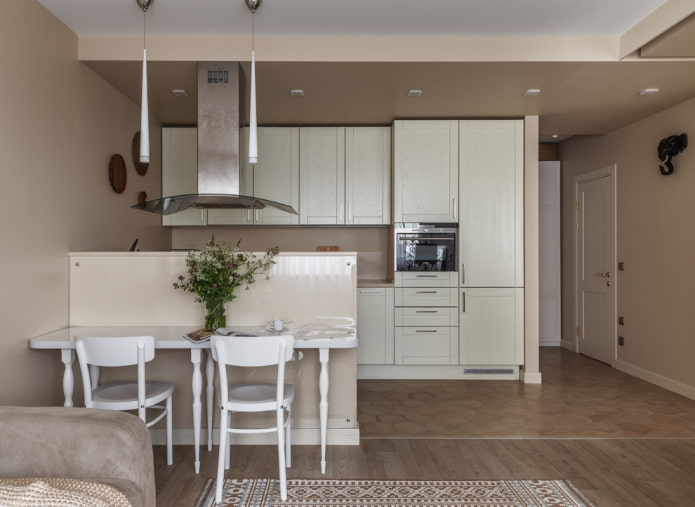 two-level plasterboard structure in the kitchen
