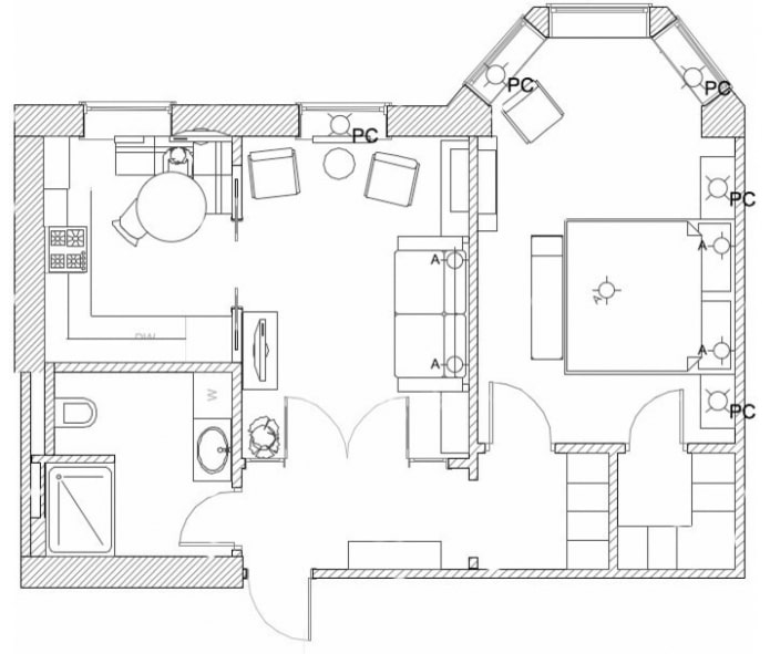 Layout of a Stalin-era building with a bay window
