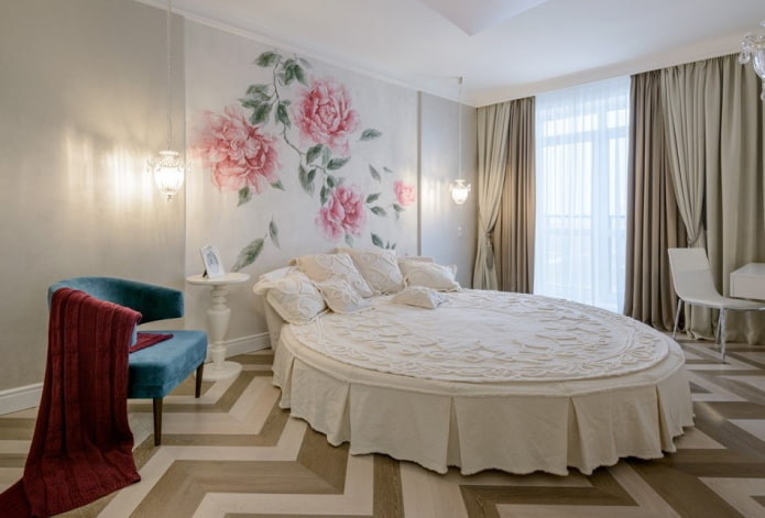 double oval bed in the interior