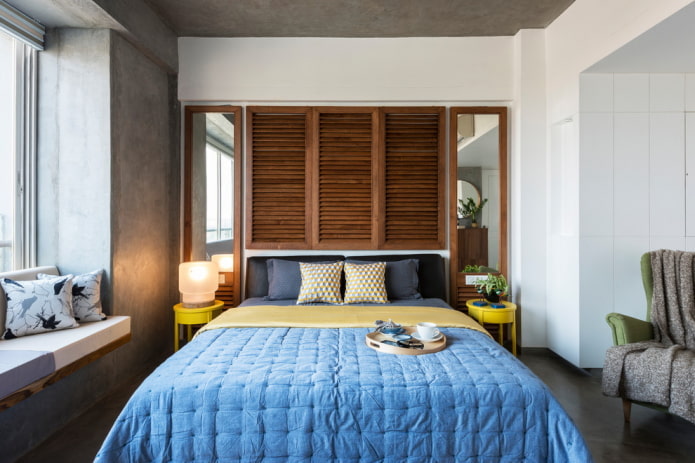 double rectangular bed in the interior