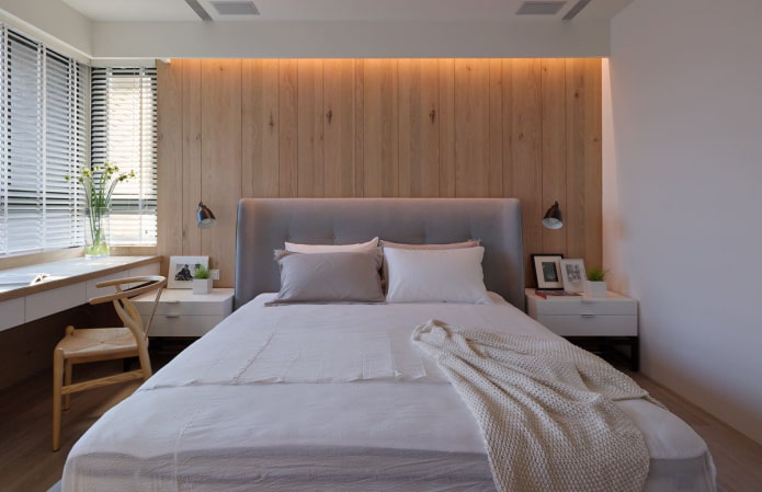 bedroom interior in the Japandi style