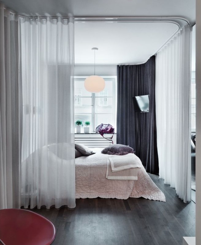 bedroom in a European-style two-room apartment