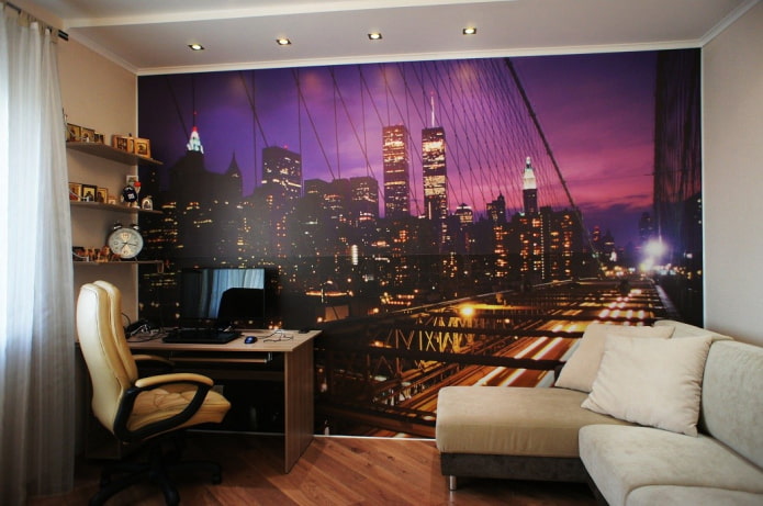 Photo wallpaper with a night city
