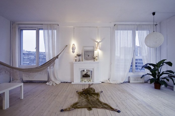 fireplace in the center