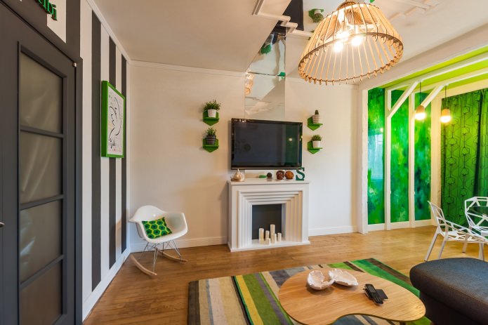 fireplace in the center of the room