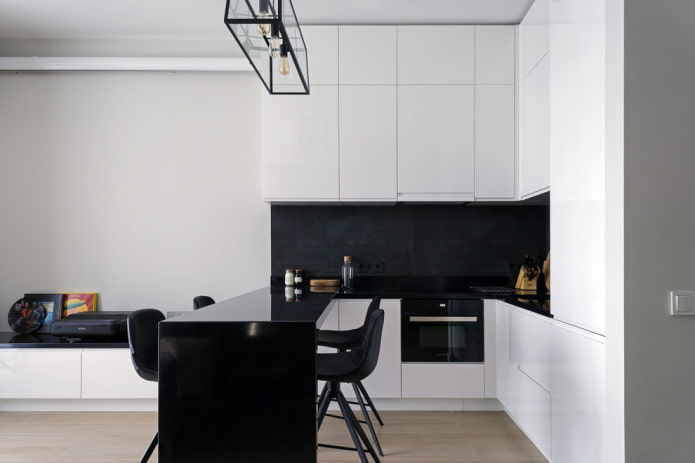 White kitchen with a black apron