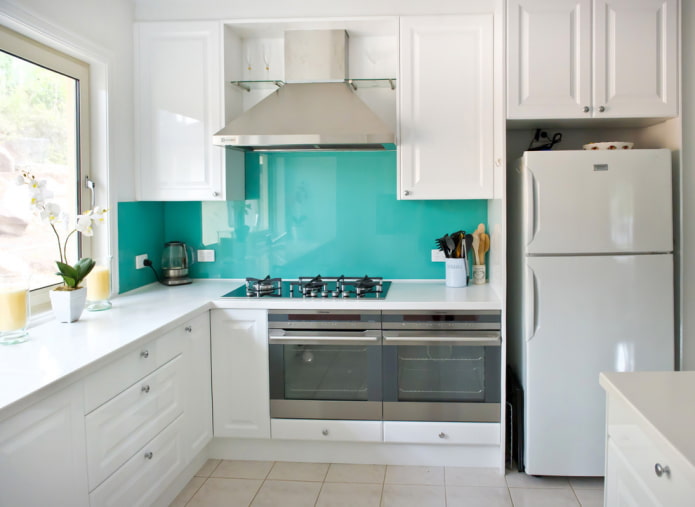 Turquoise wall under glass