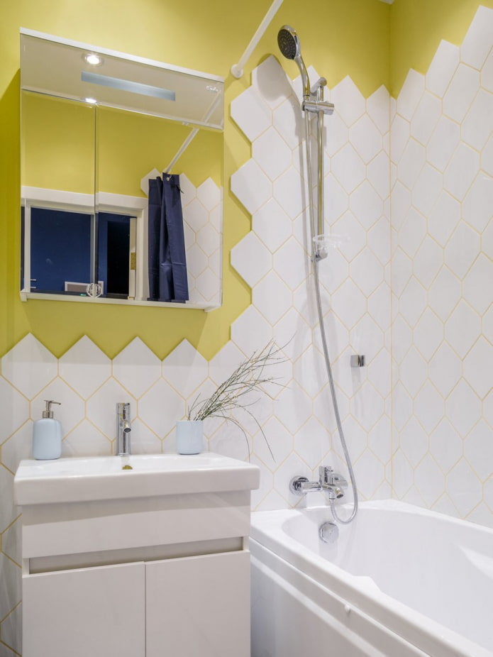 Yellow grout with white tiles